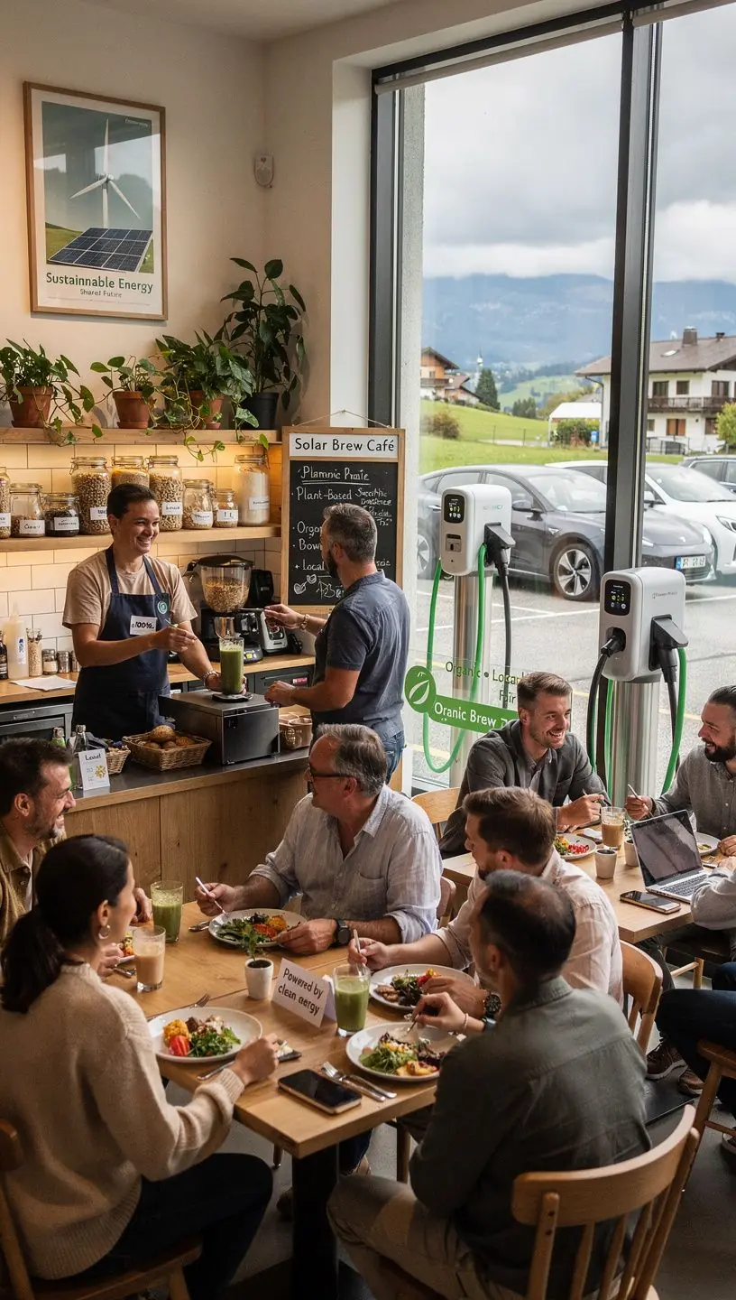 Ein nachhaltiges Energiekonzept, das erneuerbare Energien fГјr Ladestationen nutzt.