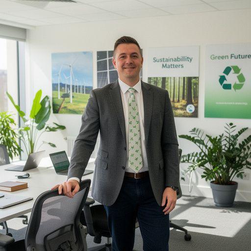 Mitarbeiter eines umweltfreundlichen Unternehmens, die an einem Standort mit CO2-neutralen Praktiken arbeiten.